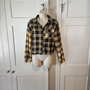 No Boundaries Yellow and Black Plaid Blouse
